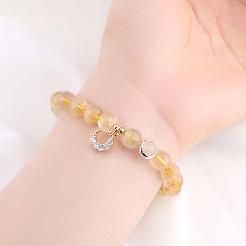 Bracelet porte-bonheur et breloque lune en citrine