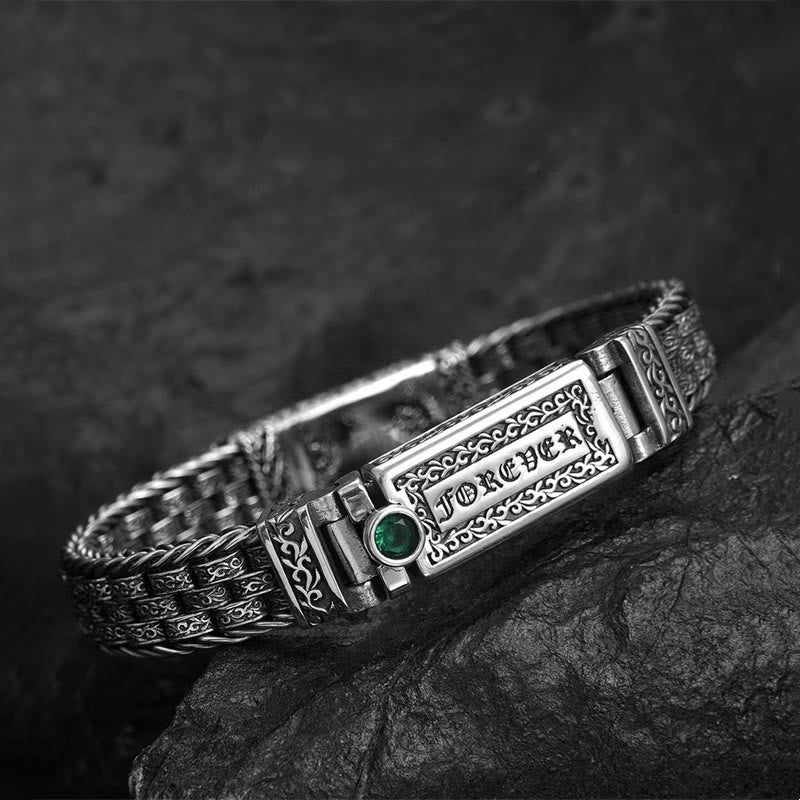 Bracelet tibétain en cuivre avec Buddha Stones Om Mani Padme Hum et motif floral de la dynastie Tang