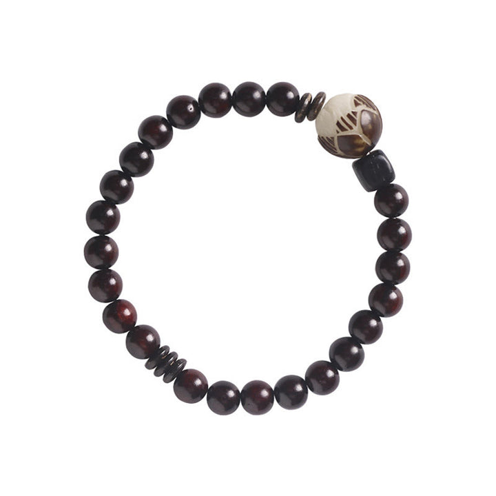 Bracelet double tour sculpté en Buddha Stones, petite feuille, bois de santal rouge, lotus, graine de Bodhi, protection