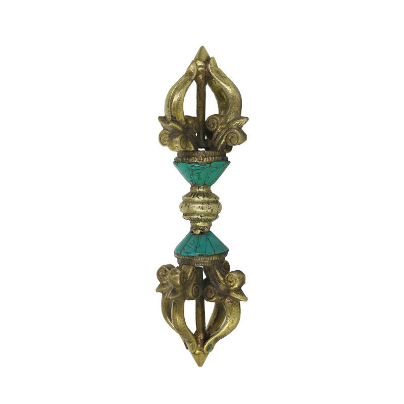 Buddha Stones tibétaines à cinq dents Vajra Dorje fabriquées à la main au Népal Pouvoir spirituel Décoration en cuivre
