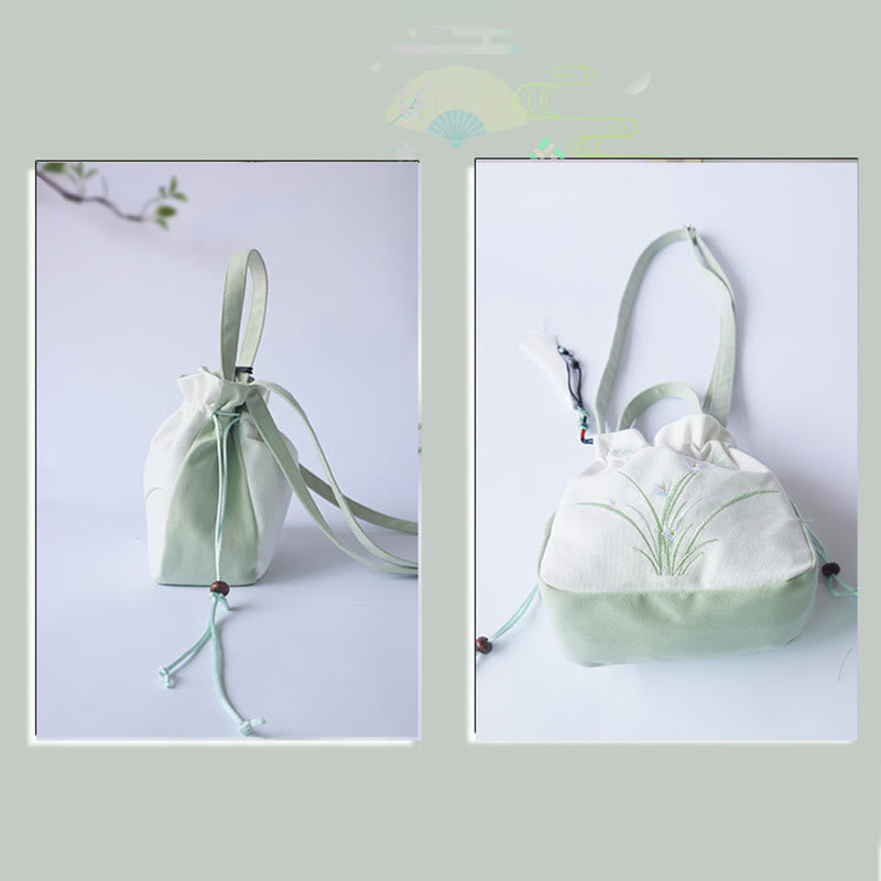 Sac à main en toile brodé à la main avec Buddha Stones et fleurs