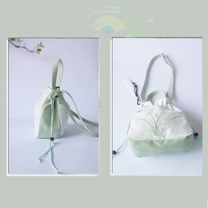 Sac à main en toile brodé à la main avec Buddha Stones et fleurs
