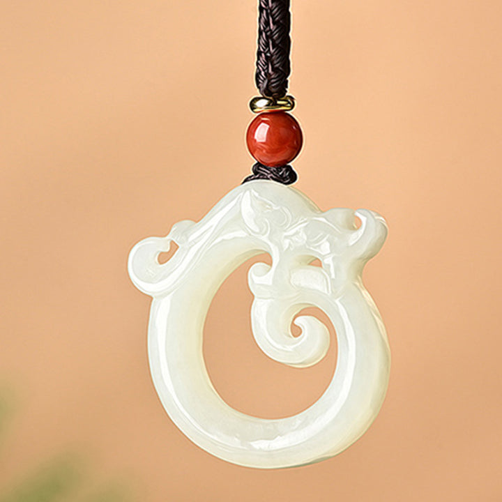 Collier pendentif en corde de protection du dragon en jade blanc et jade cyan Buddha Stones - image 8