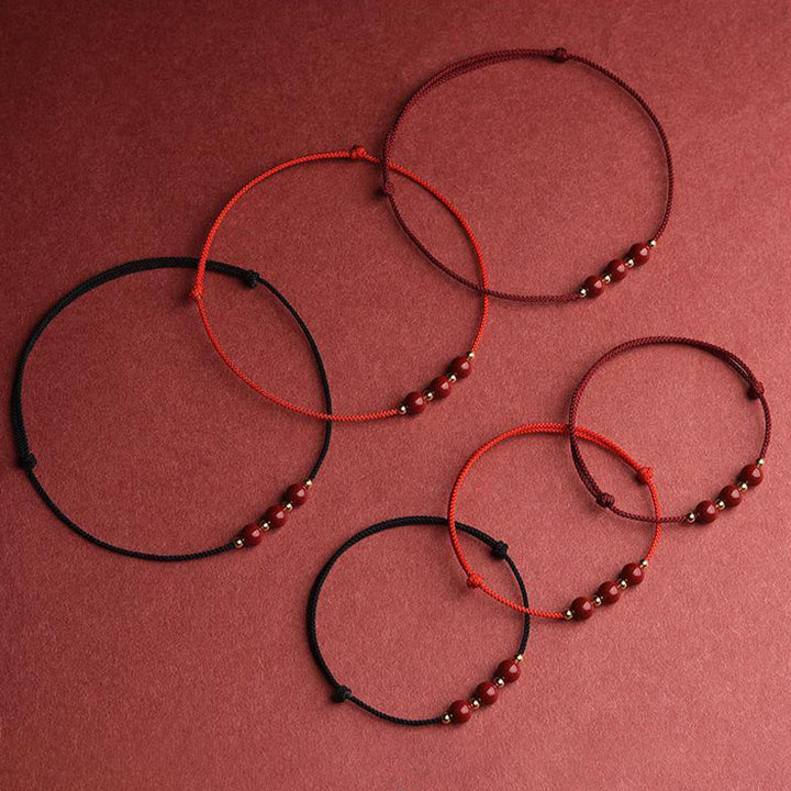 Bracelet de cheville en perles de cinabre porte-bonheur naturelles en Buddha Stones