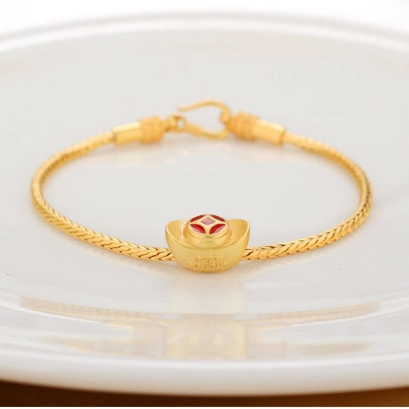 Bracelet tibétain en or 18 carats avec Buddha Stones Om Mani Padme Hum Lucky Koi Fish Fu Character Lingot Copper Coin Peace