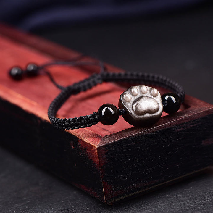 Bracelet en corde de protection pour griffes de chat Buddha Stones en obsidienne argentée naturelle et brillante en obsidienne dorée - image 7