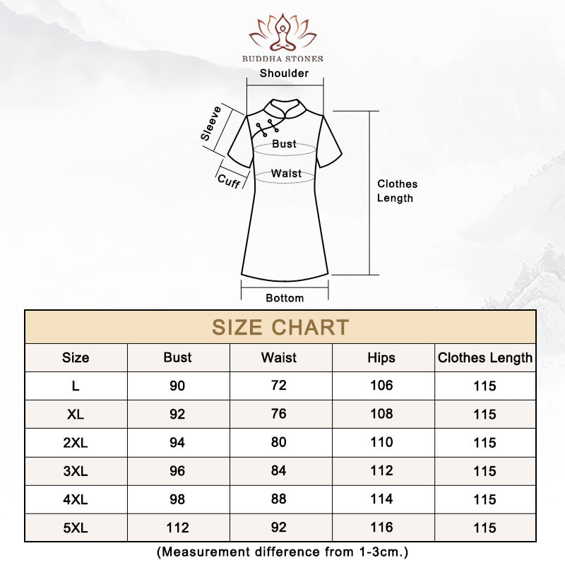 Robe Qipao pour femme avec imprimé feuilles et nuages de bon augure vintage et Buddha Stones