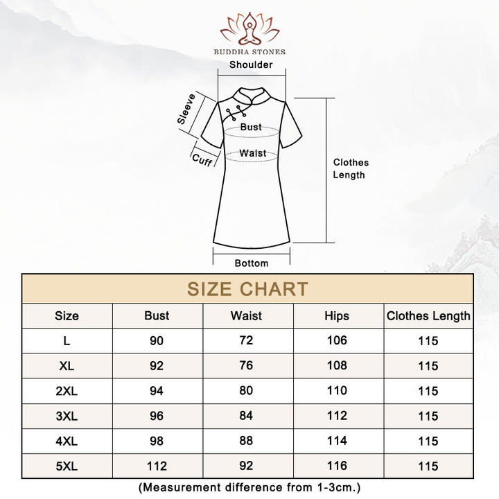 Robe Qipao pour femme avec imprimé feuilles et nuages de bon augure vintage et Buddha Stones