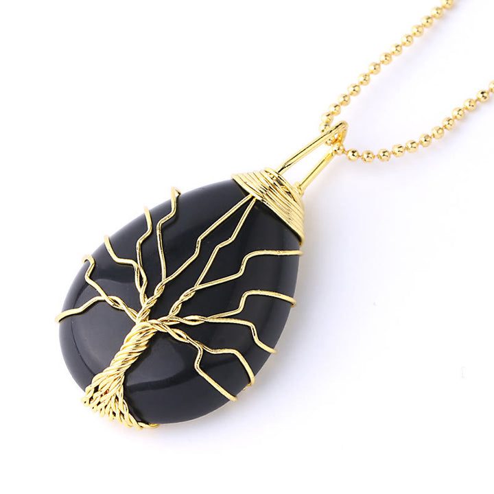 Collier pendentif en cristal de quartz naturel avec énergie de guérison de l'arbre de vie en Buddha Stones - Arbre d'or en onyx noir - image 35