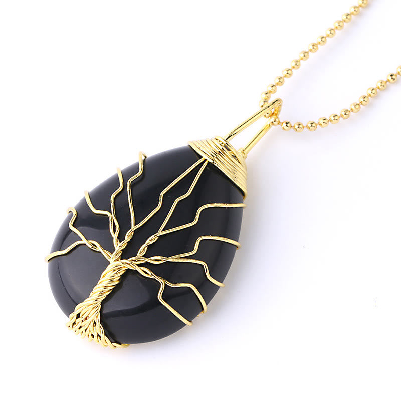 Collier pendentif en cristal de quartz naturel avec énergie de guérison de l'arbre de vie en Buddha Stones - Arbre d'or en onyx noir - image 34