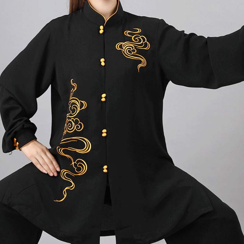 Ensemble de vêtements unisexe avec broderie de Buddha Stones et nuages de bon augure, méditation, prière, spirituel, zen, tai-chi, qigong
