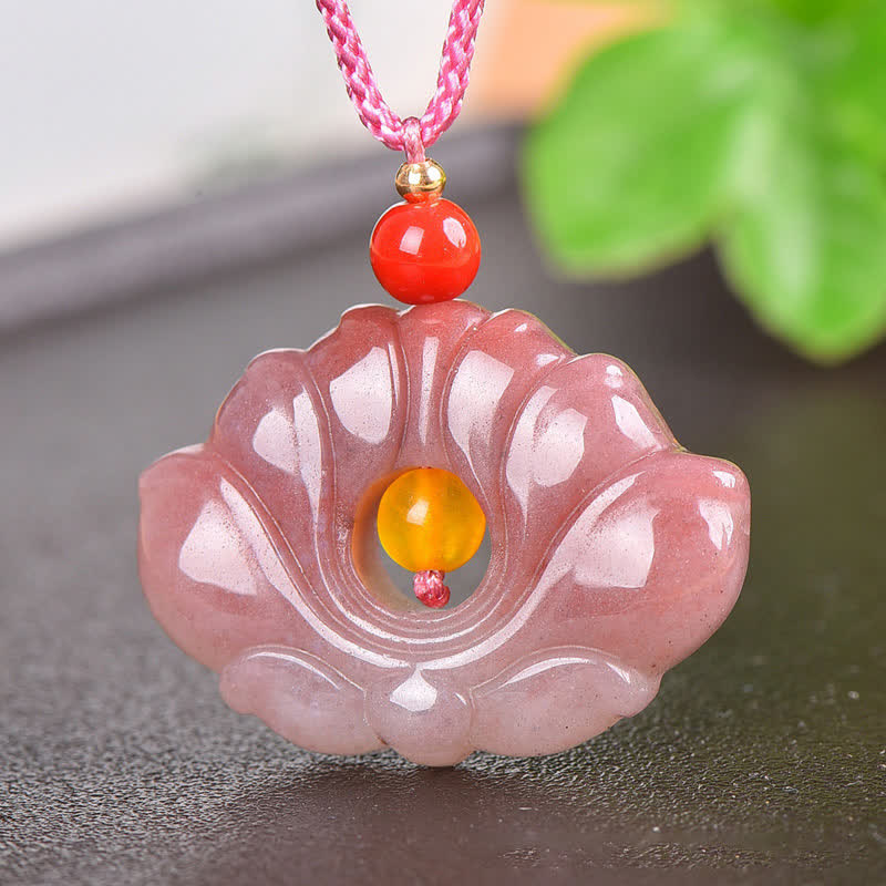 Collier avec pendentif en forme de fleur de lotus en jade de soie rose doré - image 1