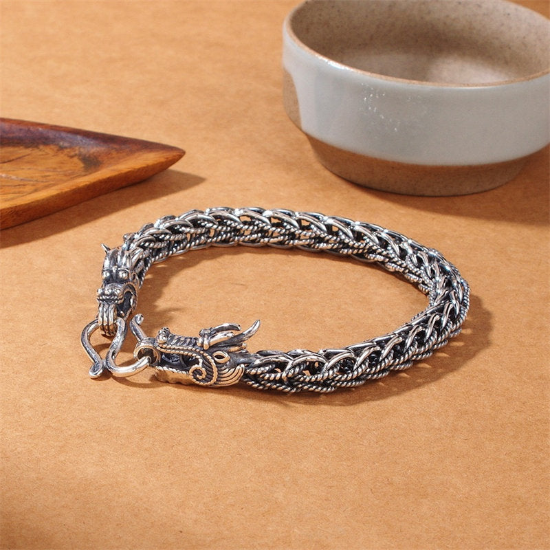 Bracelet jonc en argent sterling 925 avec Buddha Stones et dragon