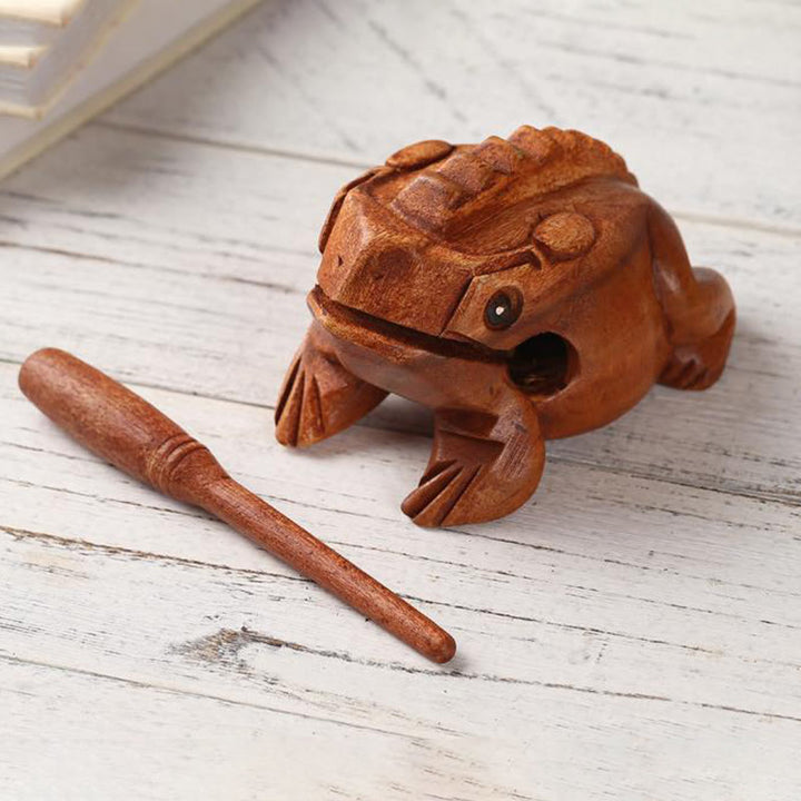 Buddha Stones Fabriqué à la main FengShui Richesse Chance Grenouille Mini Grenouille Coassante en Bois Guiro Décoration