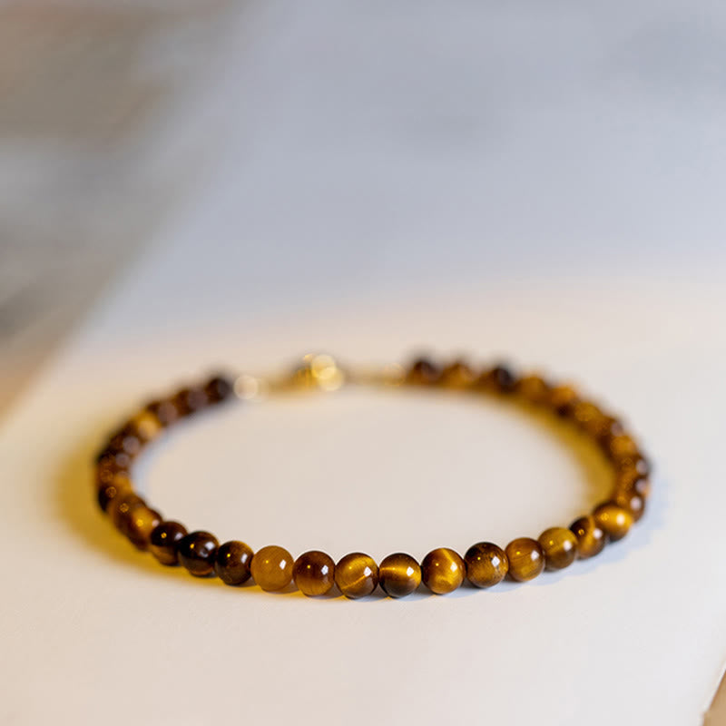 Bracelet de protection courageux en pierre naturelle œil de tigre plaqué or 14 carats de Buddha Stones