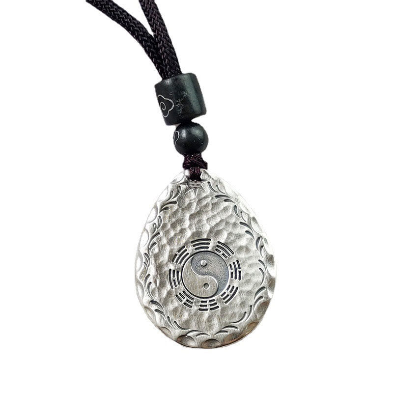 Collier pendentif en argent sterling 999 vintage avec Buddha Stones Yin Yang Bagua en forme de goutte d'eau - image 13