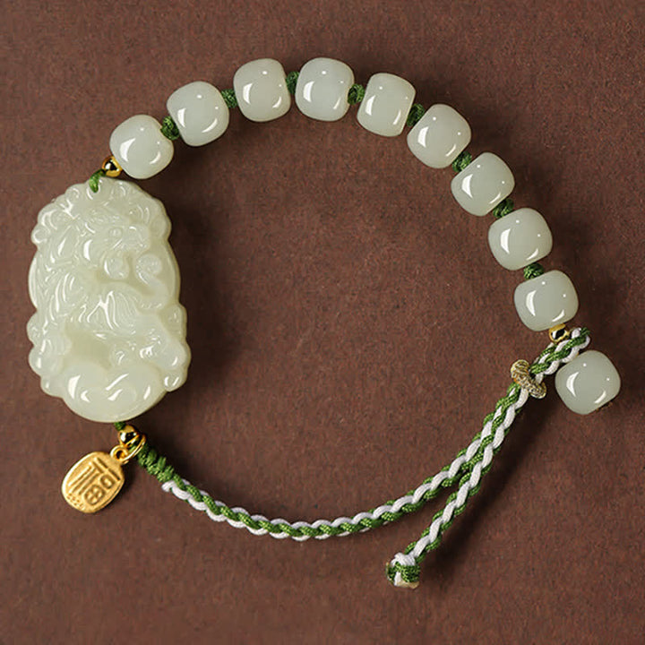 Bracelet porte-bonheur en argent sterling 925 avec jade Hetian et signe du zodiaque chinois