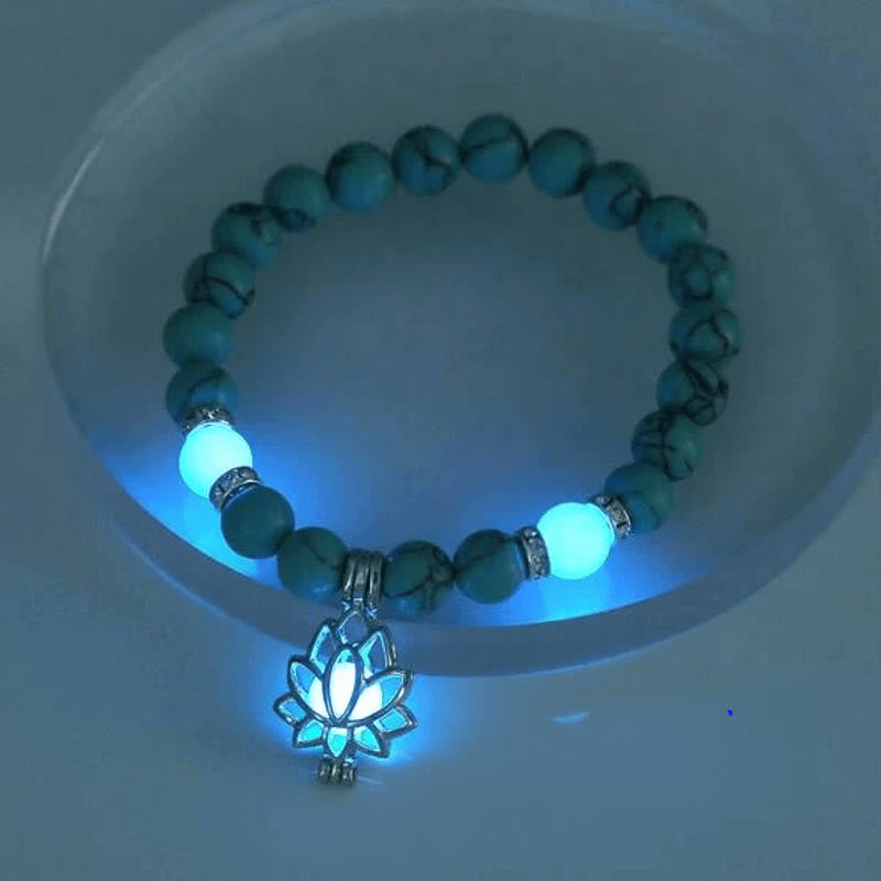 Bracelet de protection Lotus en perles lumineuses en turquoise tibétaine Buddha Stones