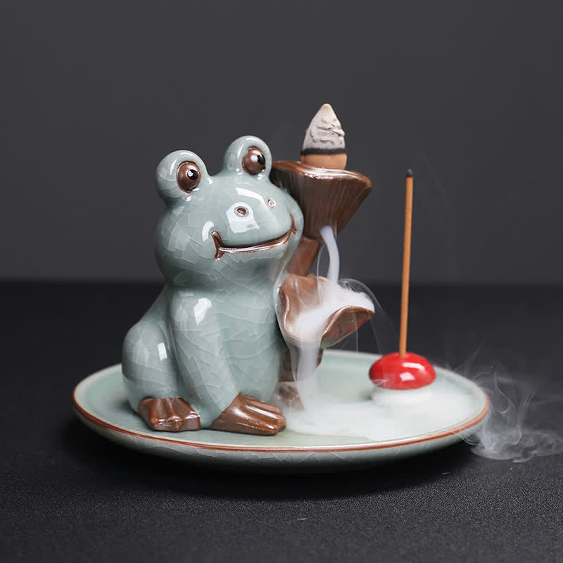 Brûleur d'encens de guérison en céramique en forme de grenouille de méditation