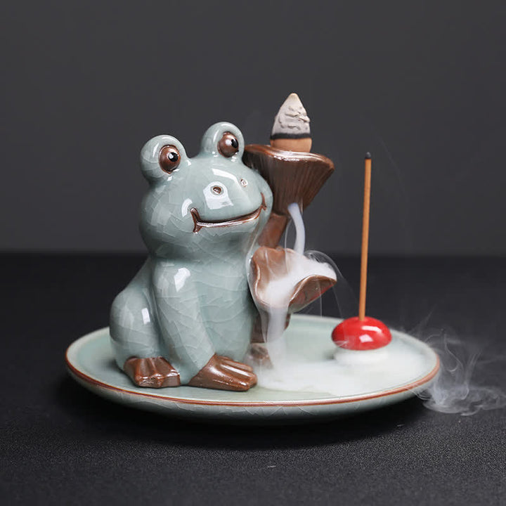 Brûleur d'encens de guérison en céramique en forme de grenouille de méditation