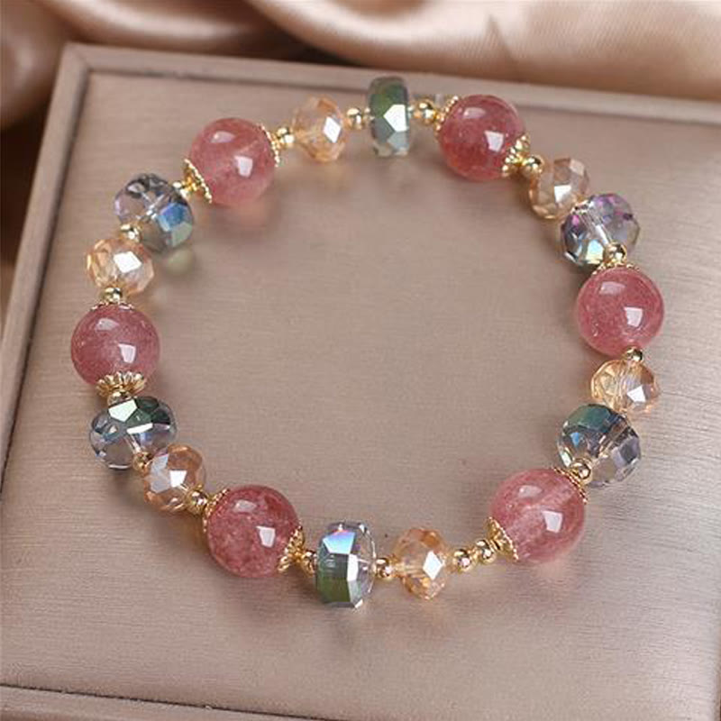 Bracelet positif en cristal coloré en quartz fraise naturel Buddha Stones