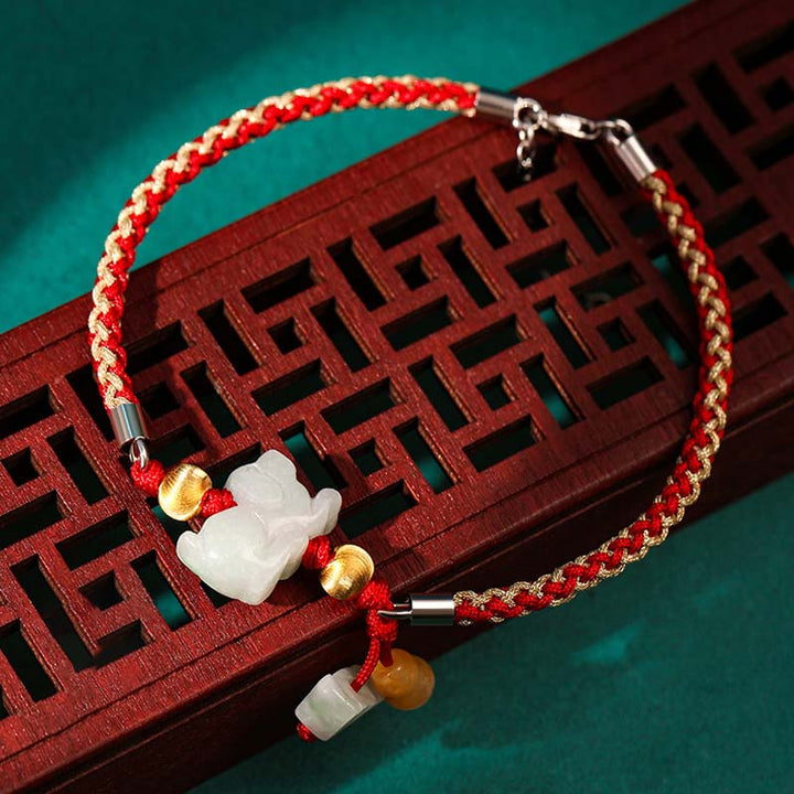 Bracelet de cheville en fil rouge avec Buddha Stones et signe du zodiaque chinois