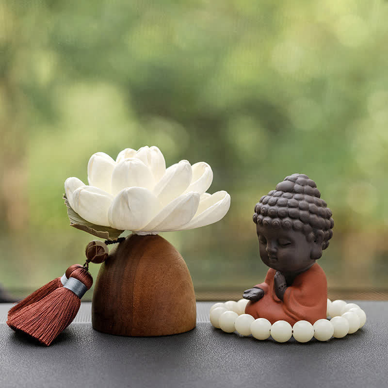 Décorations de guérison apaisantes en forme de fleur de Bouddha en bois de pêcher noir
