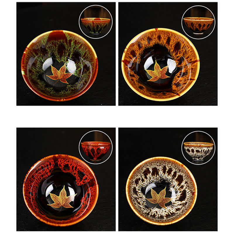 Tasse à thé en céramique colorée avec Buddha Stones et feuille d'érable