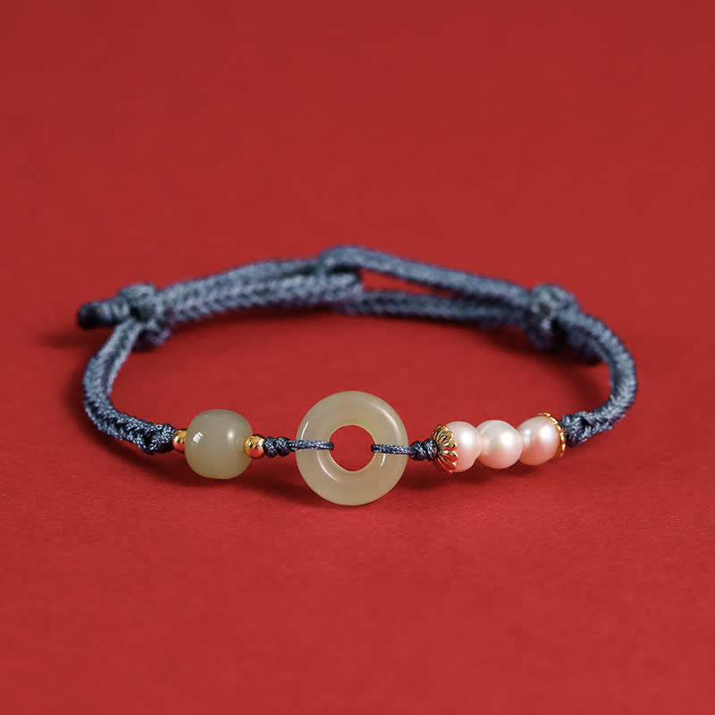 Bracelet porte-bonheur avec boucle de paix et perles de jade Hetian naturelles de Buddha Stones