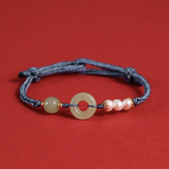 Bracelet porte-bonheur avec boucle de paix et perles de jade Hetian naturelles de Buddha Stones