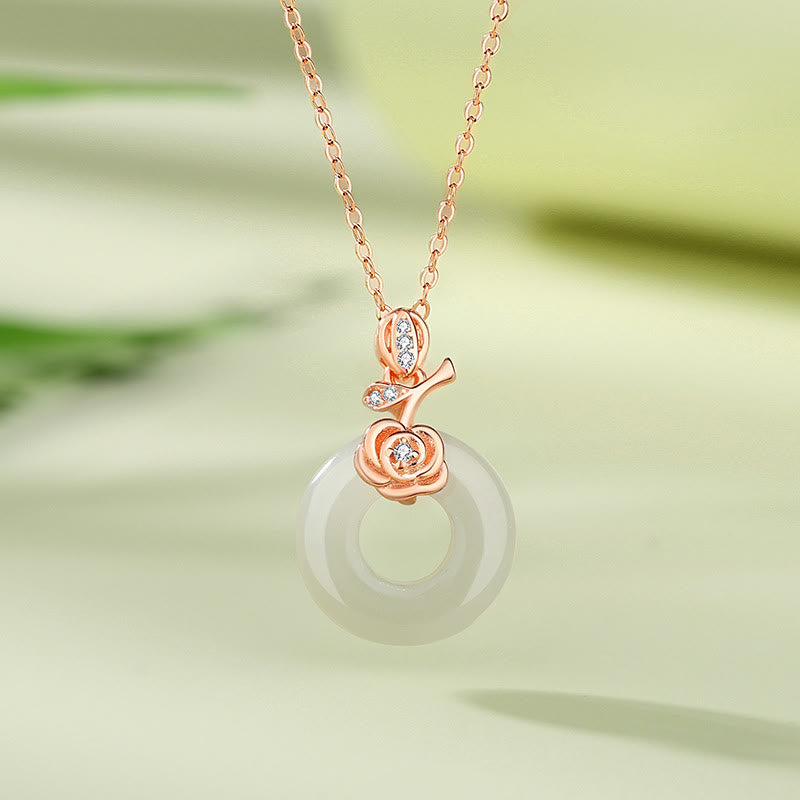 Buddha Stones en argent sterling 925 avec pendentif en forme de feuille de ginkgo, papillon, calcédoine rose, jade Hetian, boucle de paix, caractère Fu, harmonie