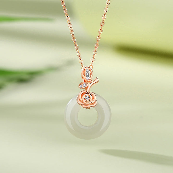 Buddha Stones en argent sterling 925 avec pendentif en forme de feuille de ginkgo, papillon, calcédoine rose, jade Hetian, boucle de paix, caractère Fu, harmonie