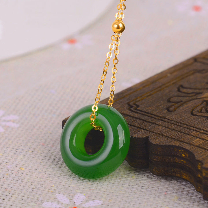 Collier pendentif de guérison en or 14 carats avec jade cyan rond