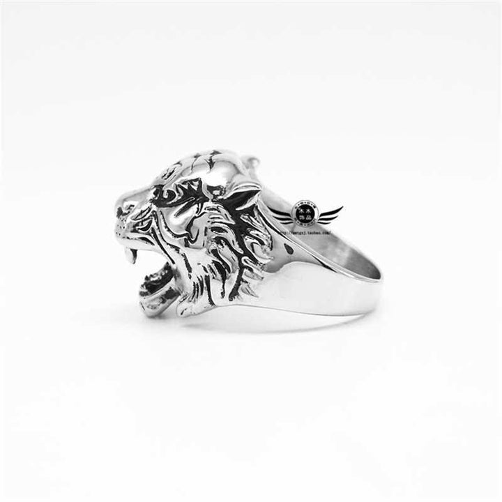 Bague de motard punk rock calme et équilibrée en acier titane avec tête de tigre pour homme