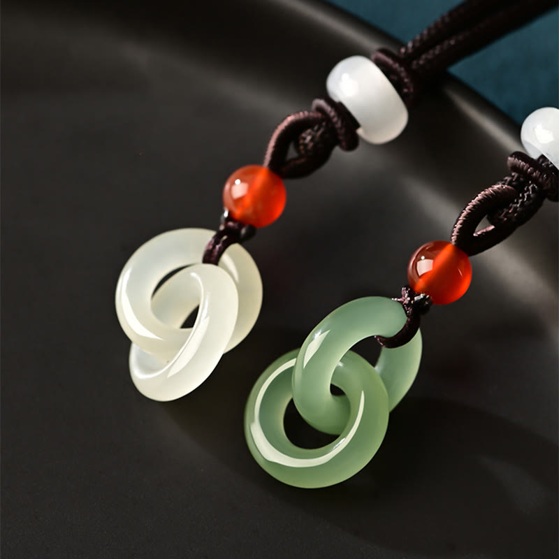 Buddha Stones naturel Hetian en jade blanc et double boucle de paix - image 1