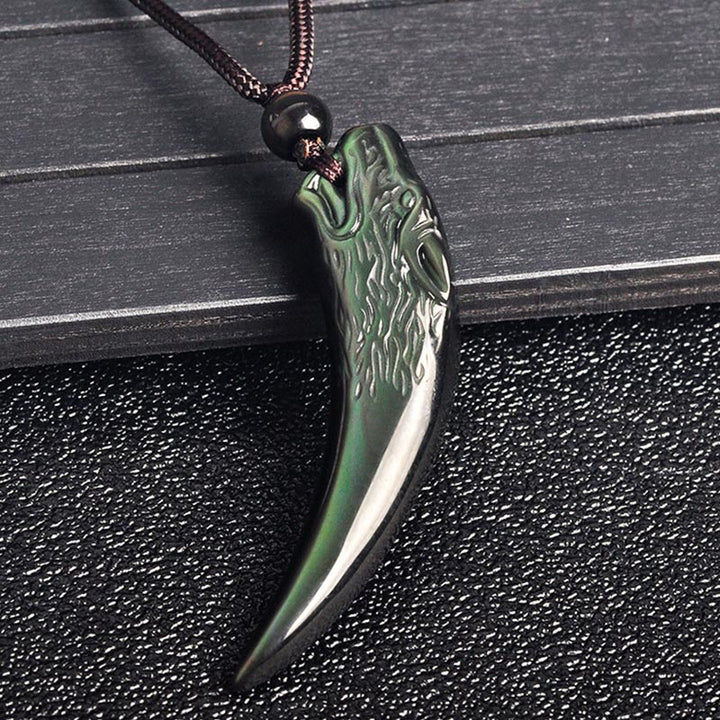 Buddha Stones Obsidienne noire naturelle Obsidienne de glace Obsidienne arc-en-ciel Motif dent de loup Collier force Pendentif