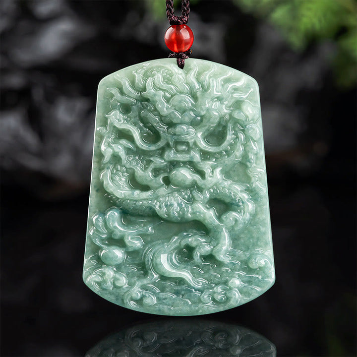 Collier pendentif en jade naturel avec Buddha Stones et signe du zodiaque chinois, dragon de la mer, porte-bonheur - Jade (Prospérité ♥ Abondance) - image 1