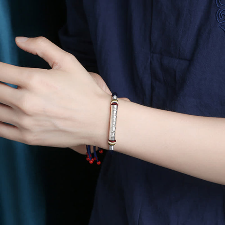 Bracelet en argent sterling 999 avec Buddha Stones Om Mani Padme Hum et force de protection