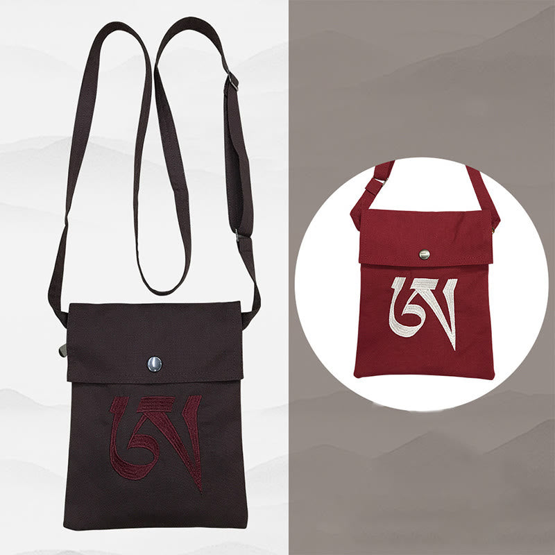Sac à bandoulière en coton brodé à la main avec mantra OM pour la pratique spirituelle de l'esprit, sac à bandoulière pour téléphone portable