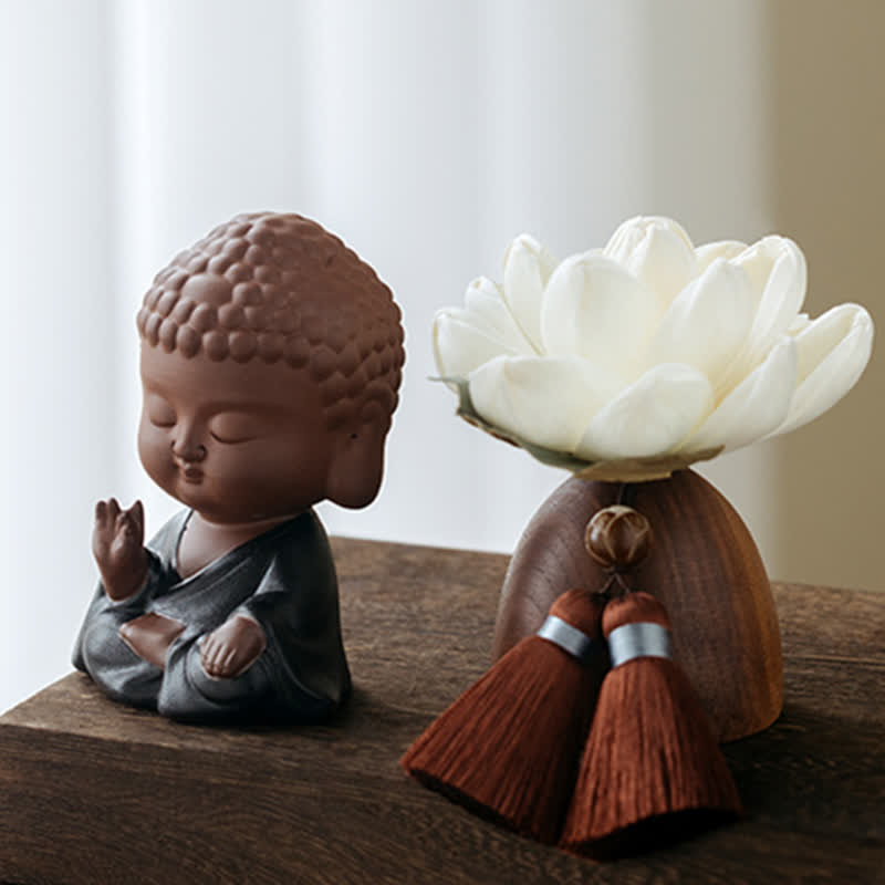 Décorations de guérison apaisantes en forme de fleur de Bouddha en bois de pêcher noir - image 6