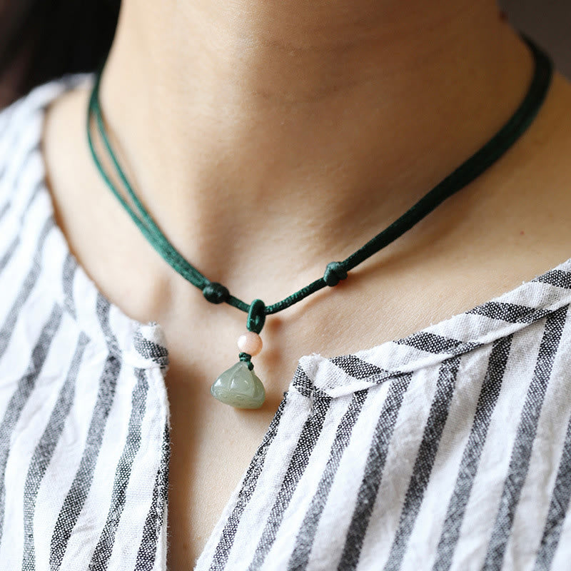 Collier avec pendentif en jade rond naturel et Buddha Stones, boucle de paix, lotus d'abondance - Vert - Lotus - image 7