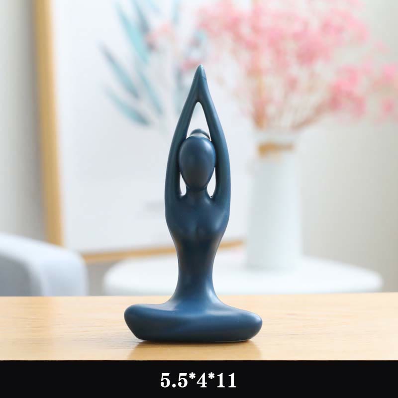 Exercice de méditation de yoga abstrait Céramique Figurine spirituelle Sculpture Décoration - Bleu - Étirer les mains - image 4