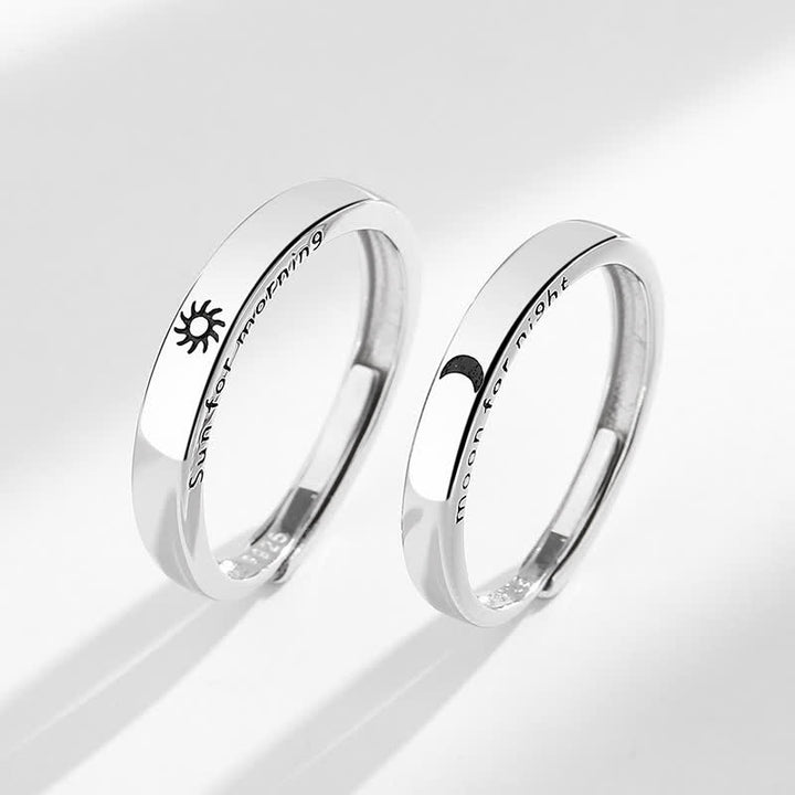 Bague de couple réglable en argent sterling 925 Buddha Stones et protection du soleil et de la lune