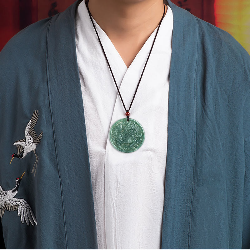 Collier pendentif en jade naturel Kirin Abondance avec Buddha Stones