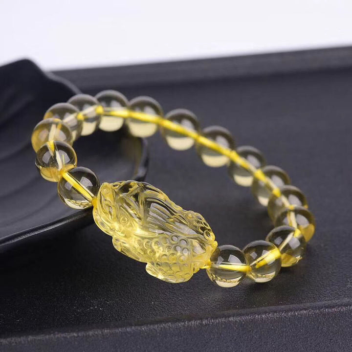 Bracelet extensible en citrine naturelle Pi Xiu