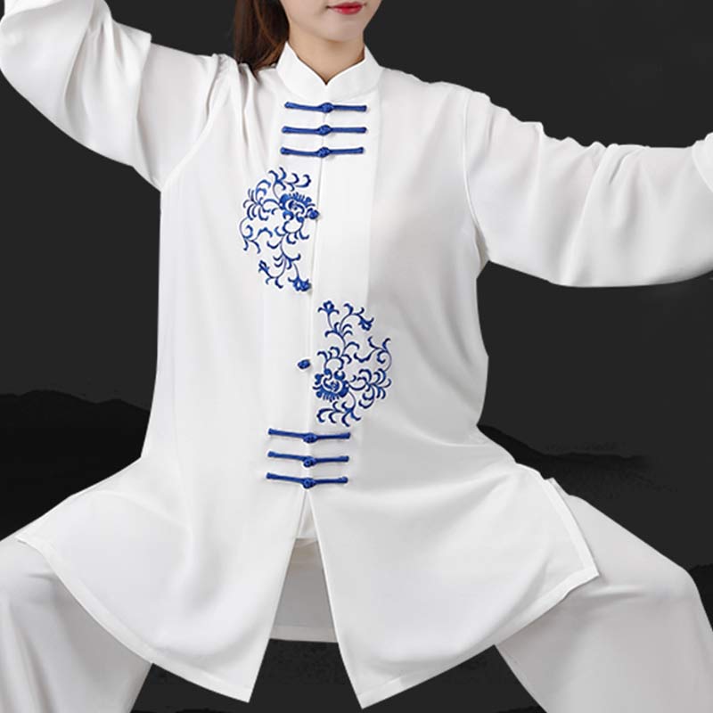 Ensemble de vêtements unisexe avec broderie de fleurs et Buddha Stones pour méditation, prière spirituelle, zen, tai-chi, qigong