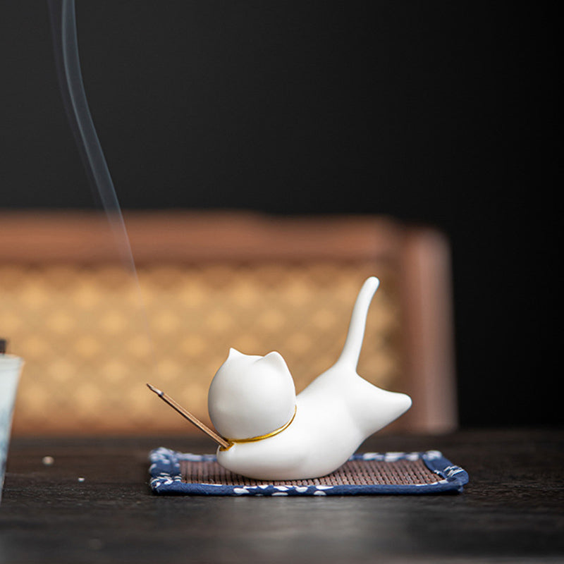 Brûleur d'encens en céramique avec joli chat panda et bénédiction - image 8