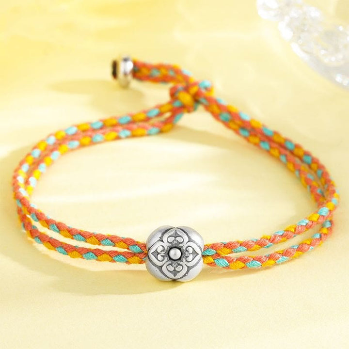 Bracelet tressé multicolore en argent sterling 999 avec pierre porte-bonheur Kaki de Buddha Stones
