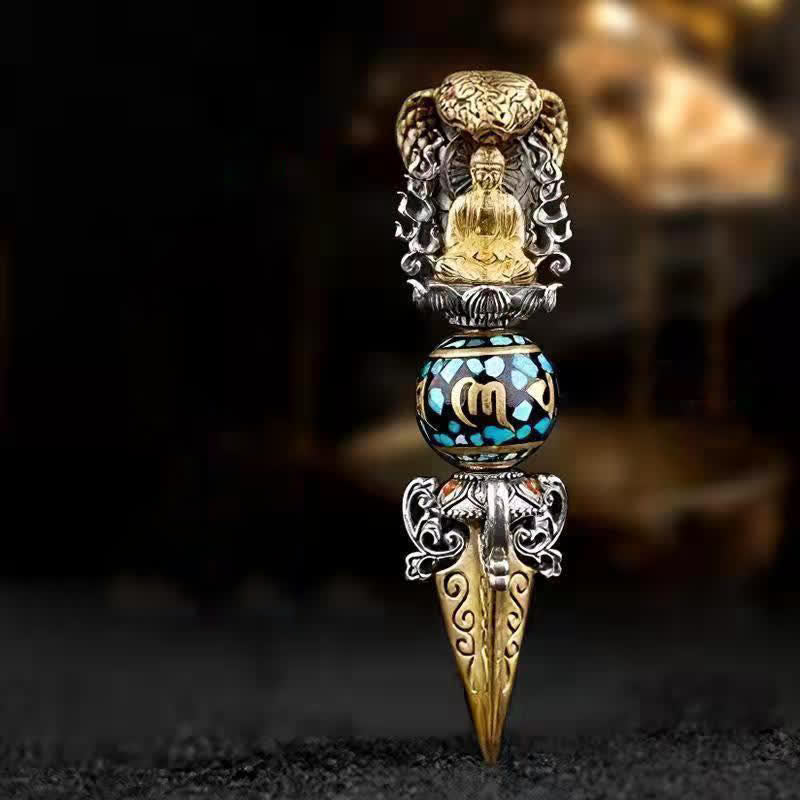Buddha Stones tibétaines Om Mani Padme Hum bouddha richesse Rotation collier Vajra pendentif - Pendentif et cordon noir - image 1