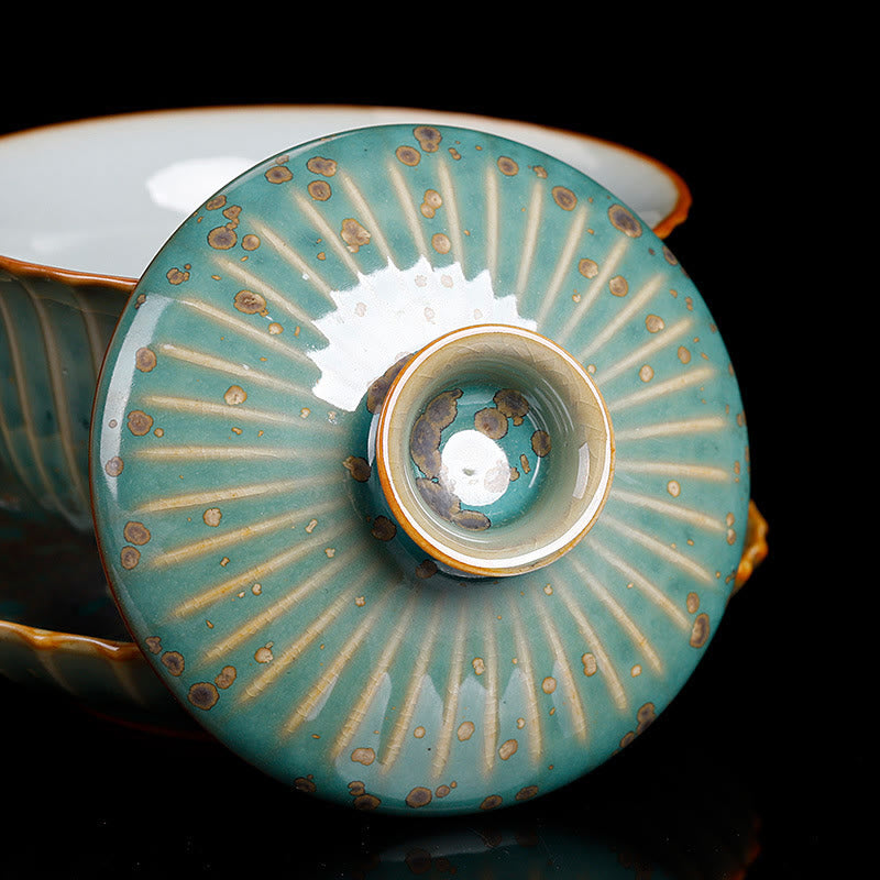 Buddha Stones Rétro Glaçure Changement De Four En Céramique Gaiwan Sancai Tasse À Thé Kung Fu Tasse À Thé Et Soucoupe Avec Couvercle